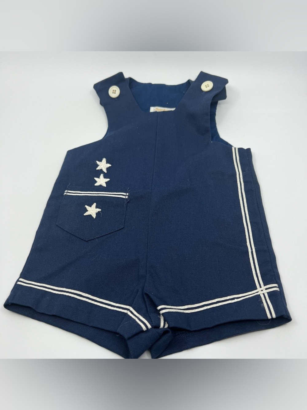Vintage baby Navy Blue Good Lad Unisex Sailor Jumper One Piece Stars 18 mo